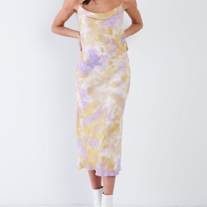 Lavender & Yellow Tie Dye Cowl Neck Midi Dress